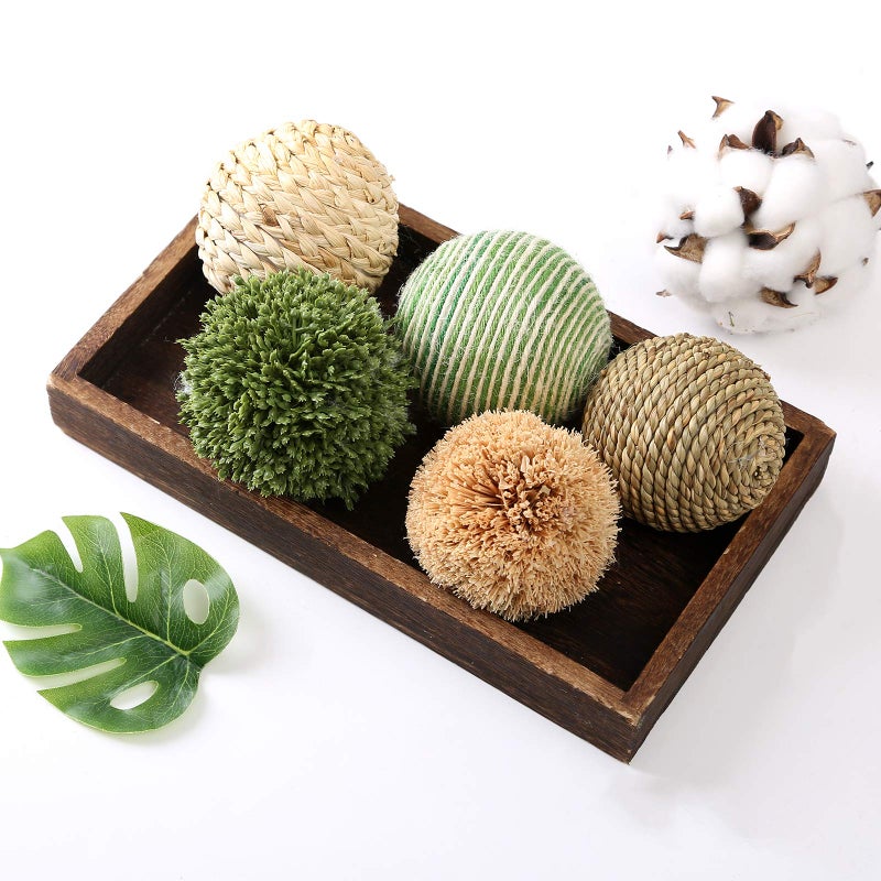 CIR OASES 6pcs 3.5inch Woven Wicker Rattan Balls Decorative Ball Twig Orbs Green Orbs Vase Bowl Filler for Tabletop Decor - Image 1